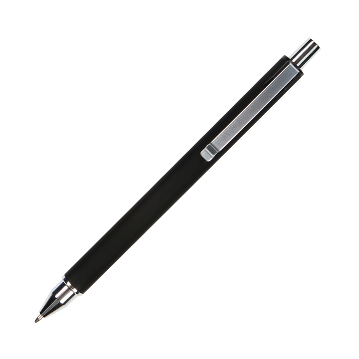 BL-123, Bolígrafo de aluminio terminado rubber con punta y clip cromados, tinta de escritura negra.